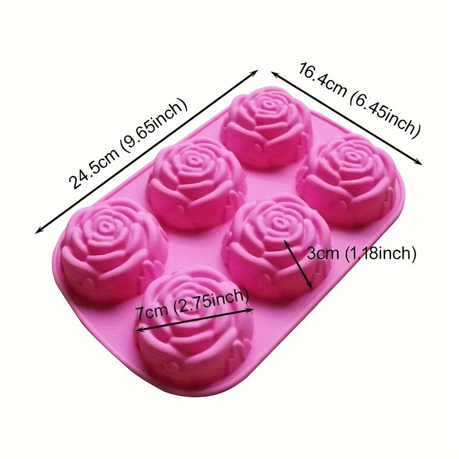 Molde de jabón con forma de rosa de silicona, con 6 cavidades, molde 3D para hornear y jabón artesanal