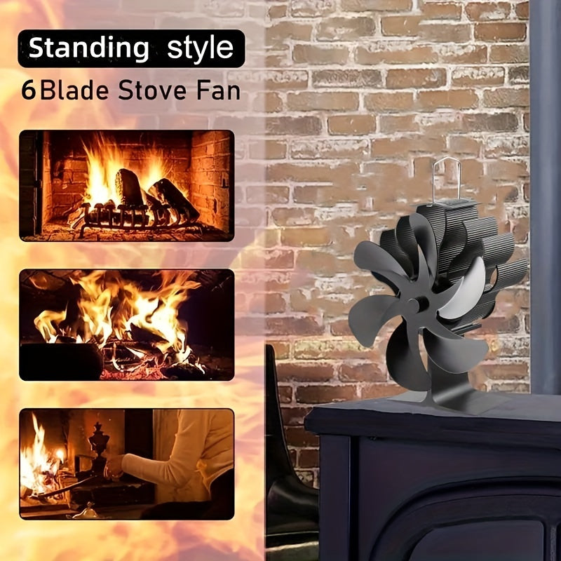 Aluminum Fireplace Fan with 6 Blades, Heat Powered, Large Home Use
