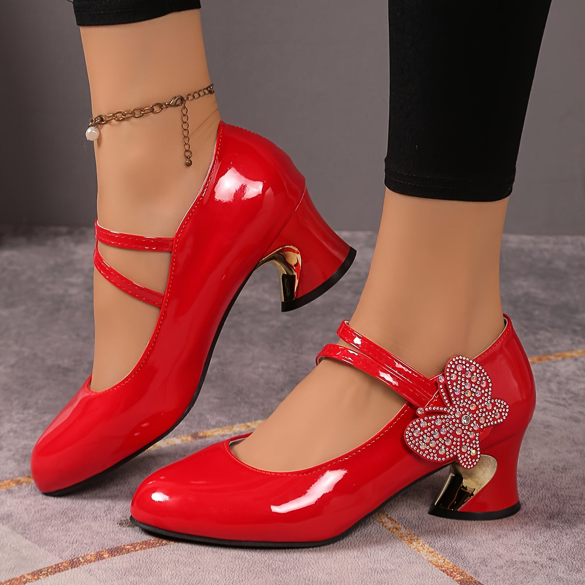 Women Black High Heel Pumps Sparkling Bow Durable Polyurethane