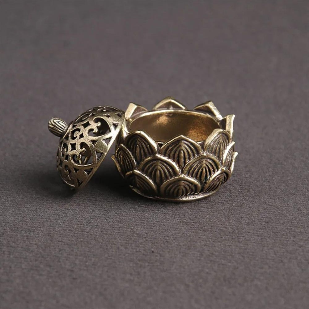 Портативный винтажный латунный лотосовый курильница с крышкой для домашнего декора.
