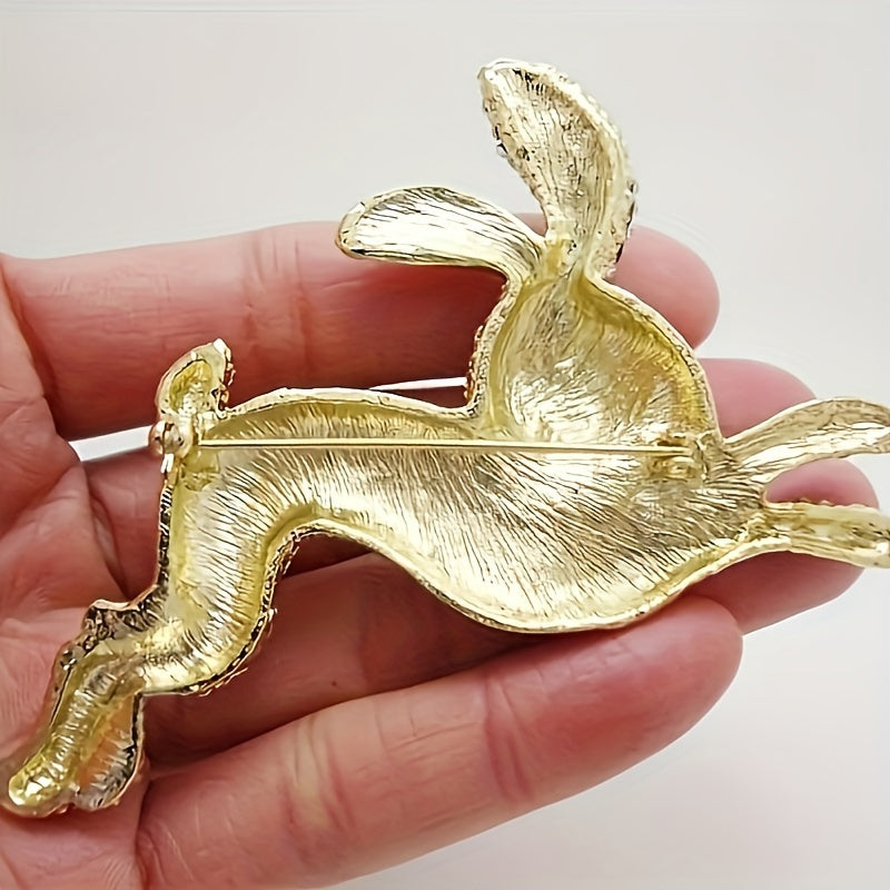 Animal-Shaped Alloy Rabbit Brooch Pin with Rhinestones for Women