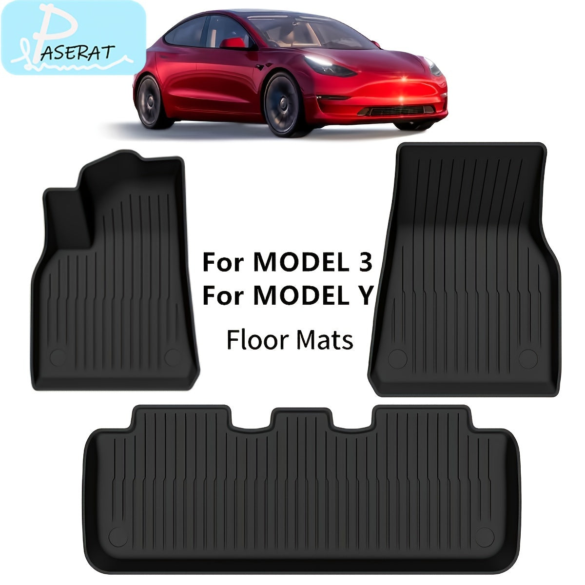 Non-Slip PU Leather Floor Mats for Tesla Model 3 and Y, Easy Clean, Stylish