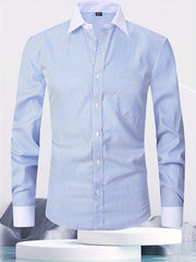 Men's Cotton French-Style Dress Shirt with Stripes and Cufflinks