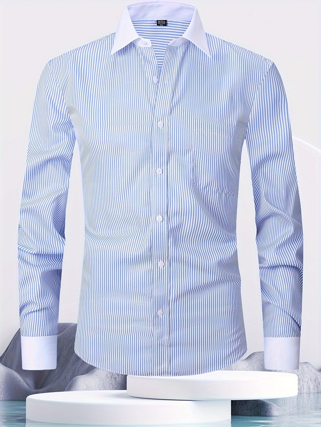 Men's Cotton French-Style Dress Shirt with Stripes and Cufflinks