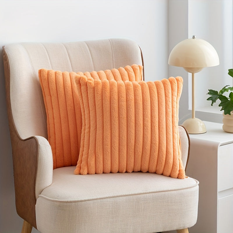 Set of 2 Striped Faux Fur Decorative Pillow Covers for Couch and Bedroom