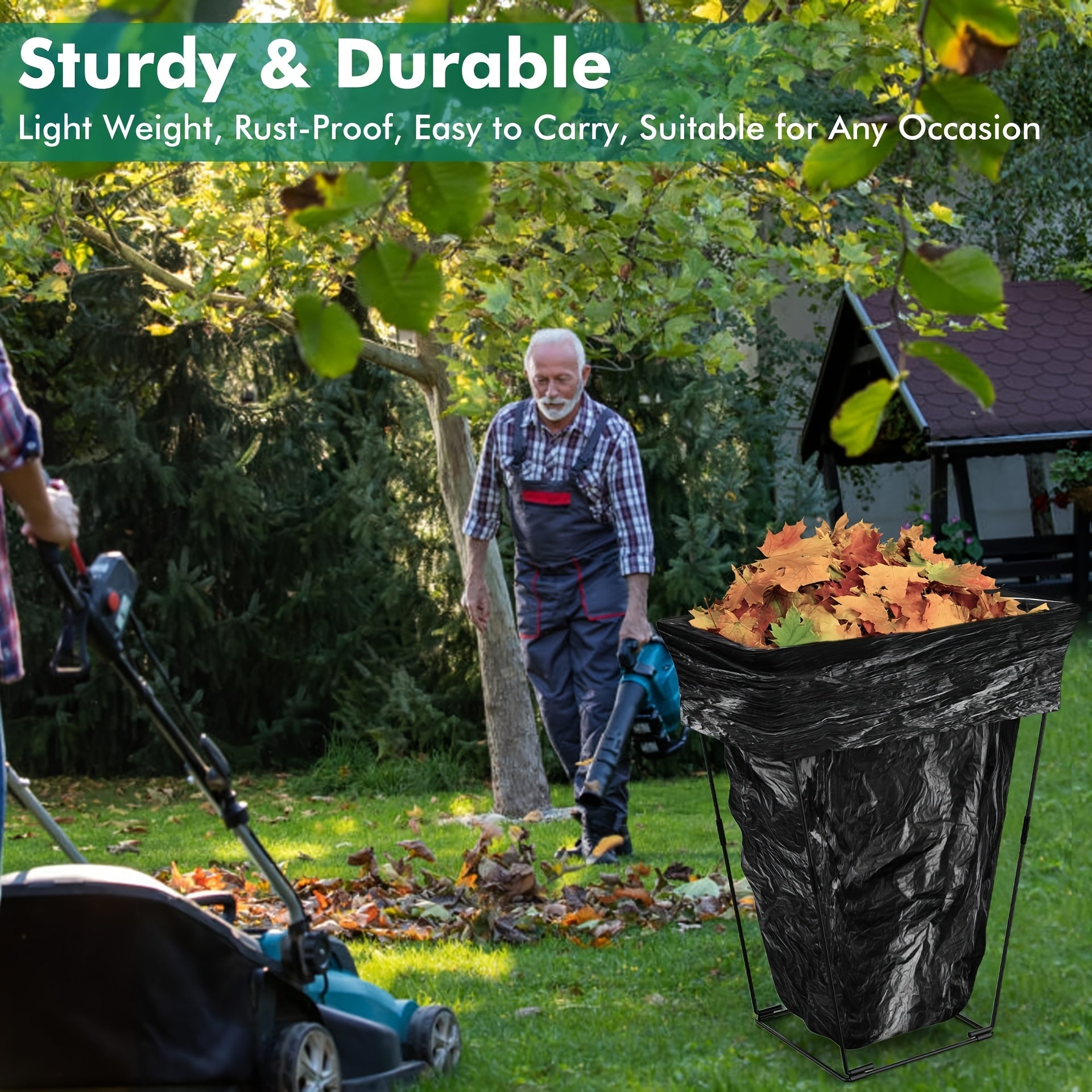 Mustahkam Metall Bog‘ Trash Bag Rack, 113.56-170.34 L tutadi - Barg to‘plash va Ochiq havoda faoliyatlar uchun ideal. Kamping, Piknik, O‘rim va boshqa ishlar uchun qulay kirish. Axlat sumkalarini qo‘llab-quvvatlaydi, ko‘p funksiyali dizayn.