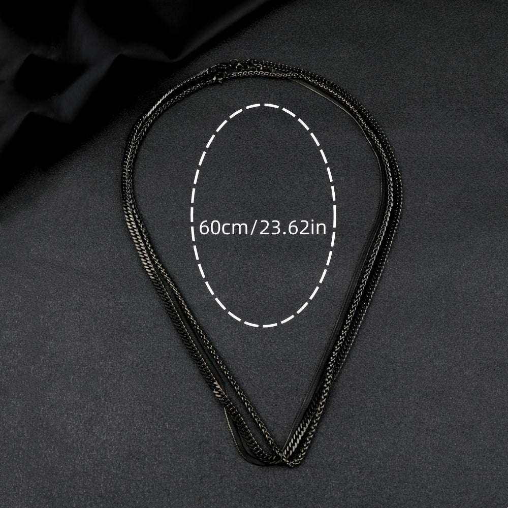 Set of 3 Black Stainless Steel Necklaces for Men Punk Gothic Chain Jewelry