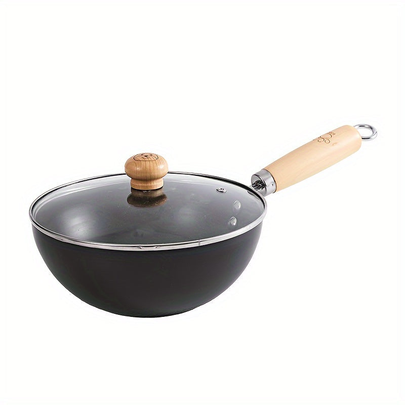 Mini sartén wok antiadherente con tapa para cocinas de gas, estilo chino tradicional