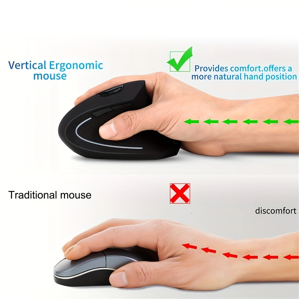 Wireless Vertical Mouse for PC with 6 Buttons Optical Right Hand 2.4GHz