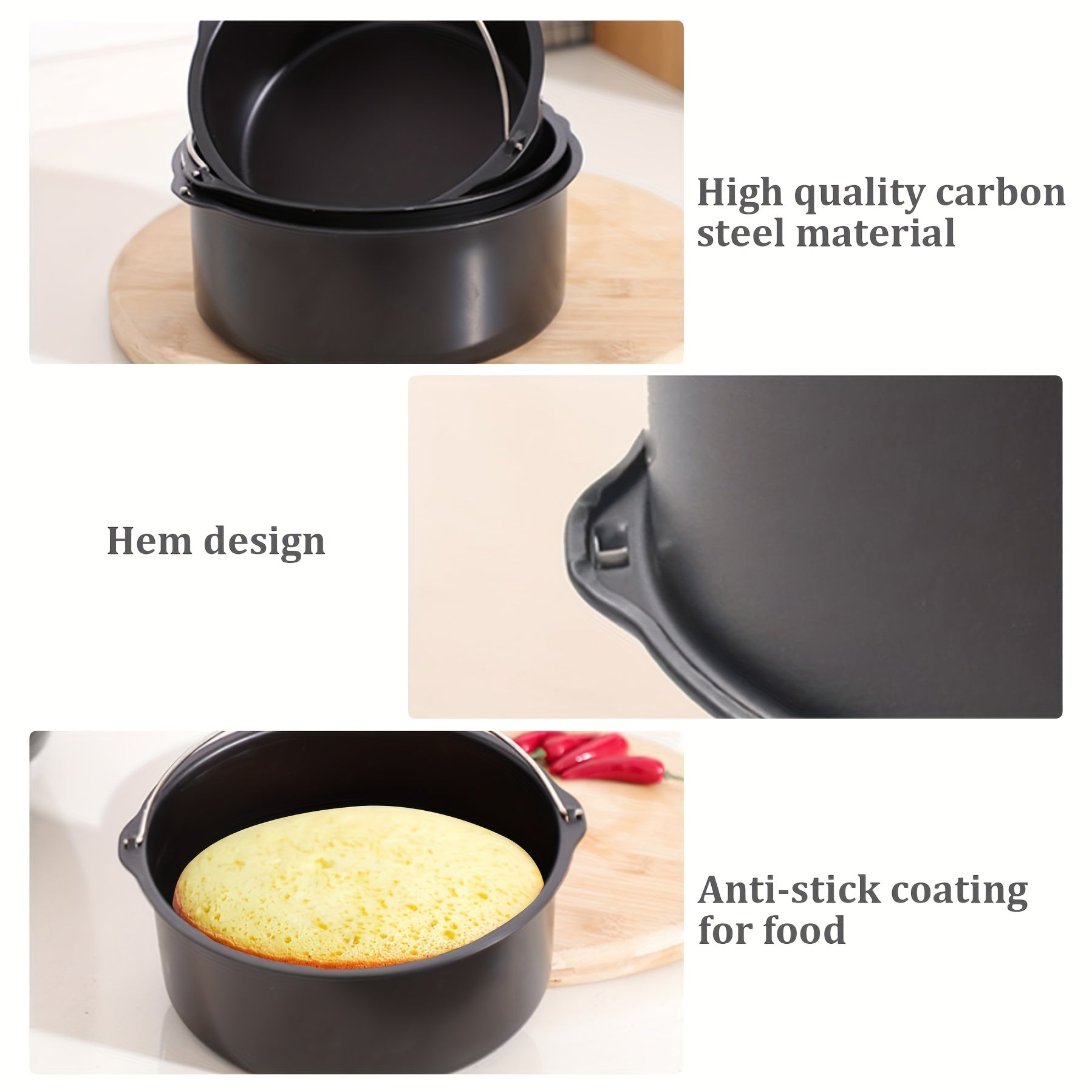 Medium 7-Inch Non-Stick Carbon Steel Air Fryer Baking Pan with Attachments