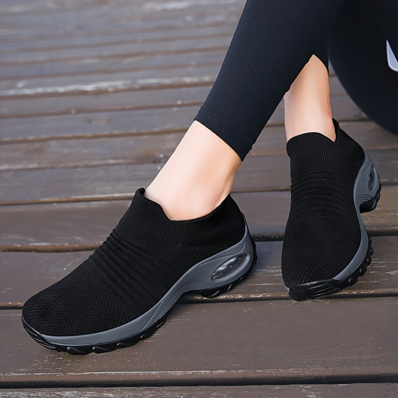 Women’s Slip-On Sneakers Breathable Knit Upper Cushioned Sole Black