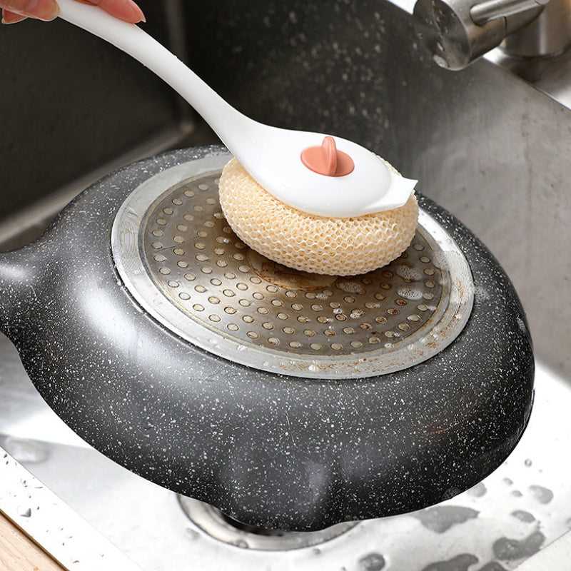 4-Piece Pot Cleaning Tools Set Long Handle Dish Brush Steel Wool Nano Balls