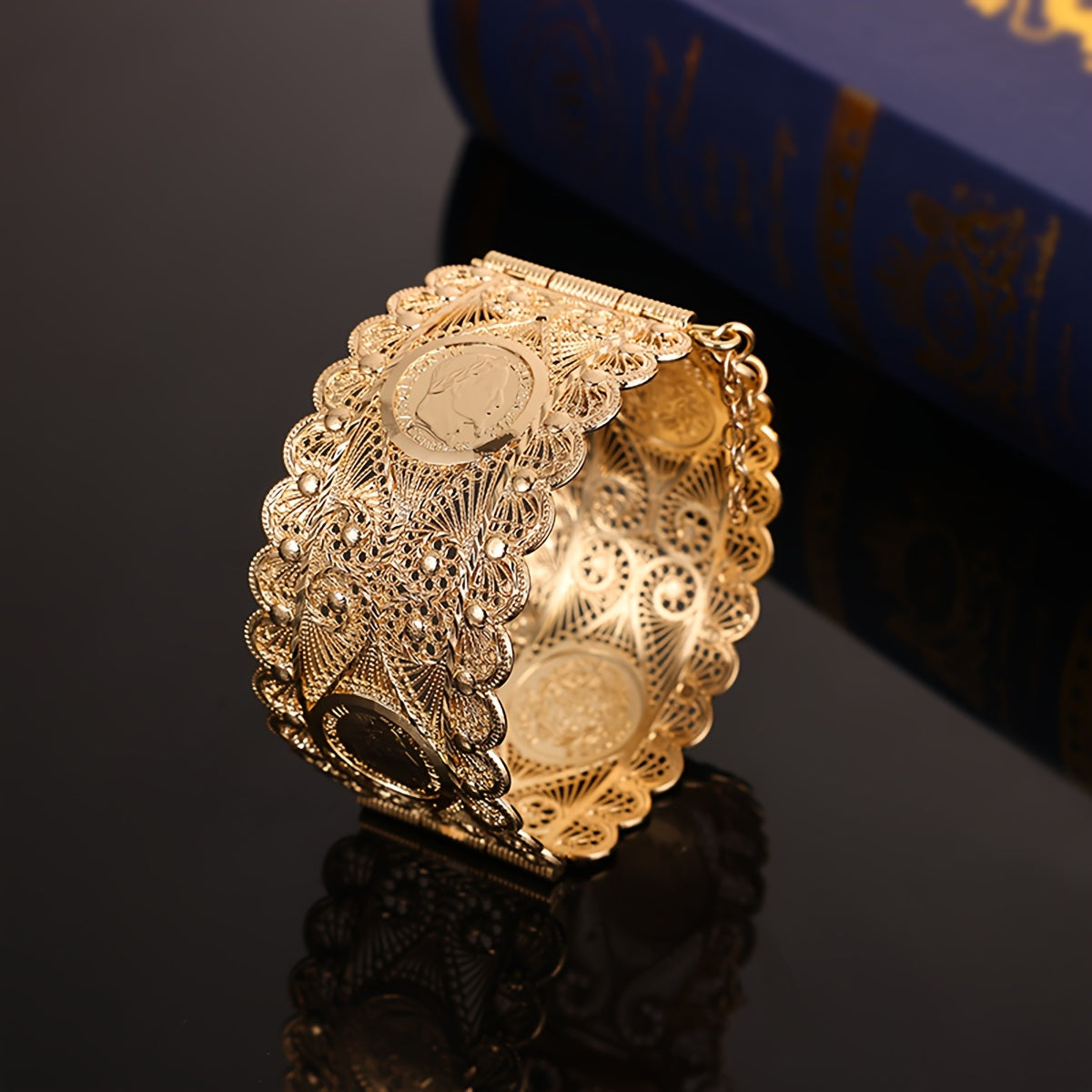 Gold-Tone Vintage Filigree Cuff Bracelet for Women Daily Wear Party Accessory