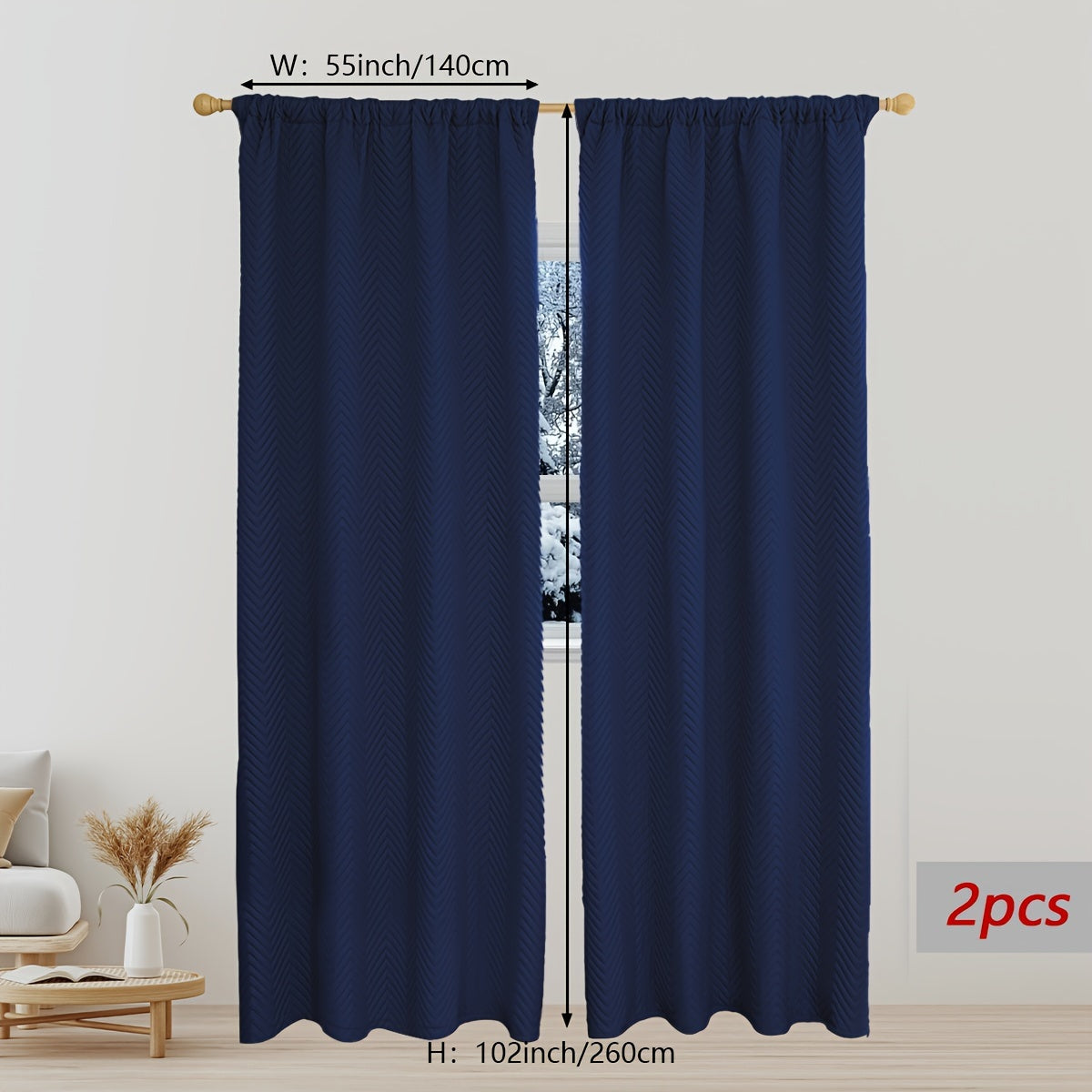 2-Piece Thick Blackout Curtains for Winter Soundproof Windproof Geometric Twill Polyester