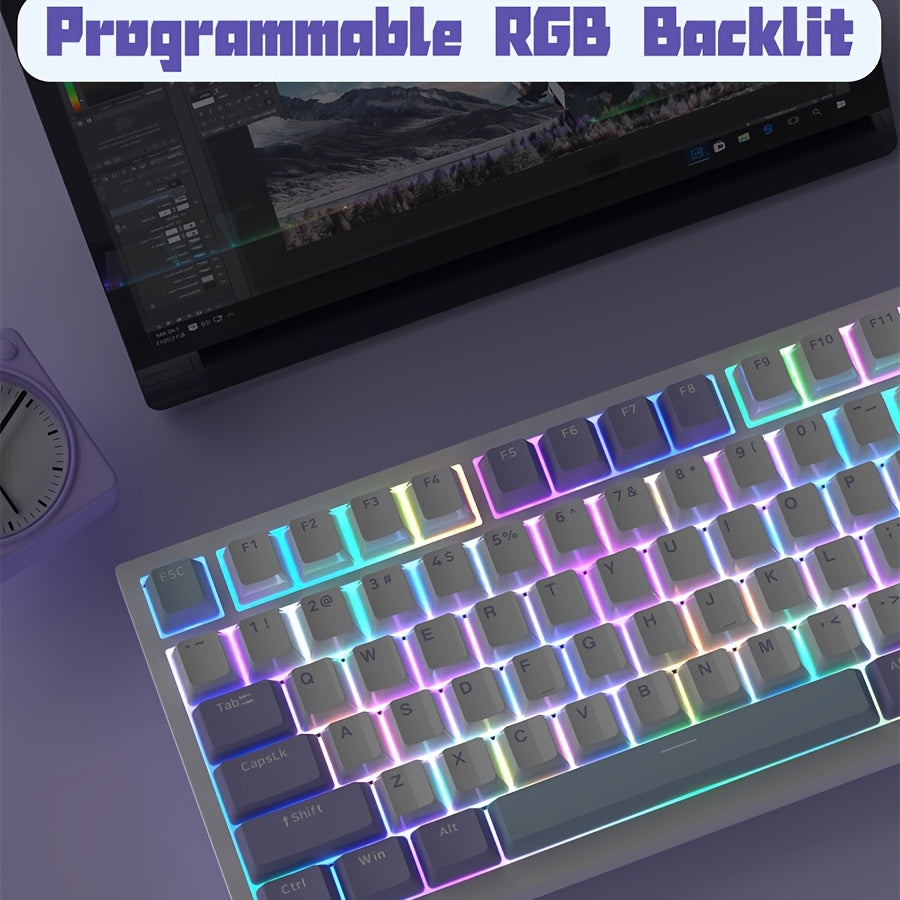 75% Wired Mechanical Gaming Keyboard with Volume Knob RGB Backlit PBT Keycaps Ergonomic USB-C
