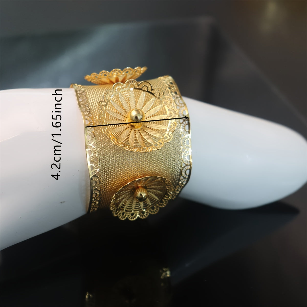 Gold Flower Bangle Bracelet with Rhinestones for Formal Events