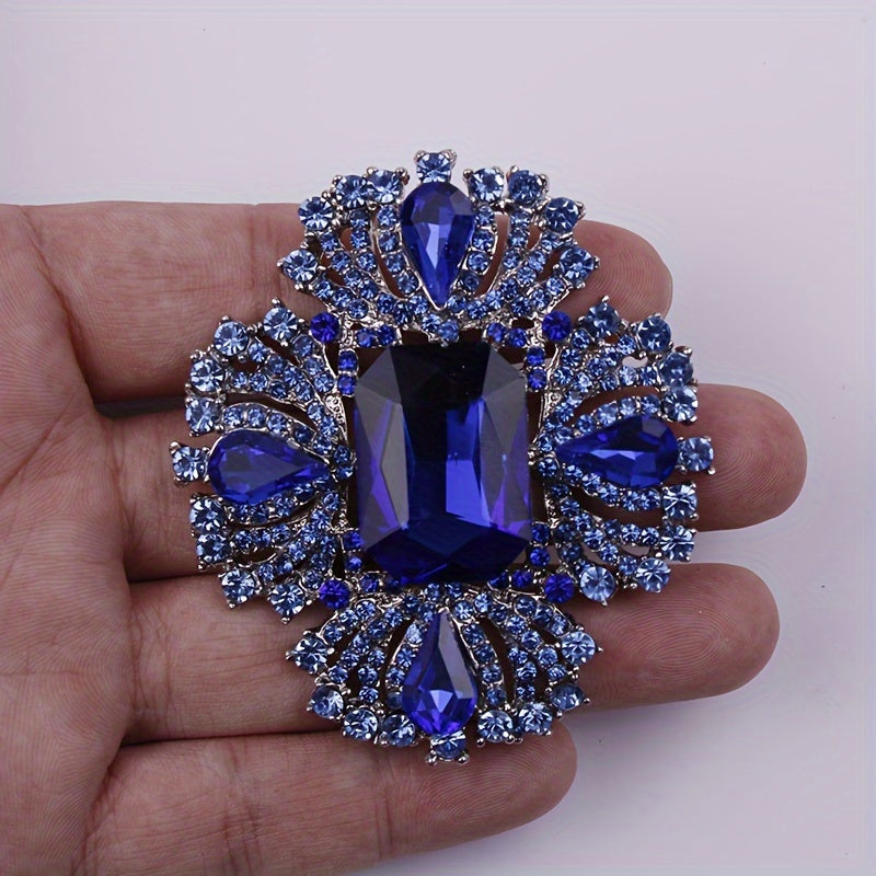 Sapphire Blue Crystal Brooch for Women Glass Rhinestone Fashion Pin for Dresses