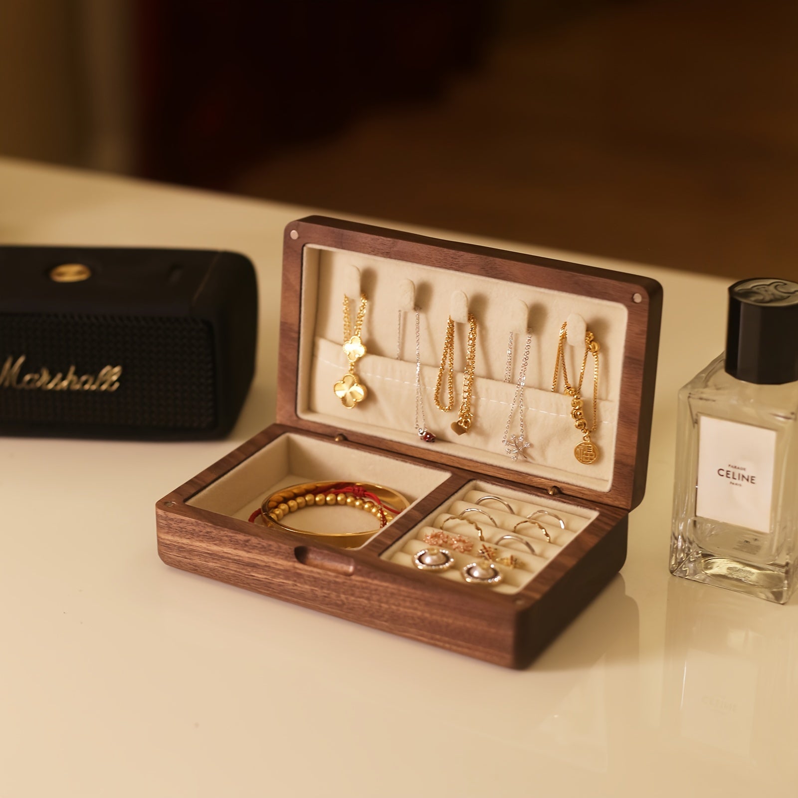 Caja de joyería de madera maciza para bodas, Día de San Valentín, organizador de compromiso para accesorios y recuerdos de novia