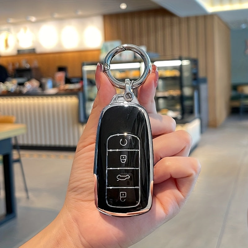 Pink TPU Key Fob Cover with Crystal-Accented Shell for Car Remote