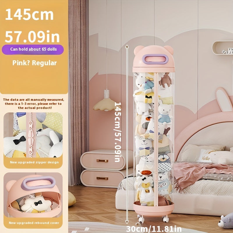 Multifunctional Toy Storage Organizer with Rotating Wheel Zipper and Spring Cover