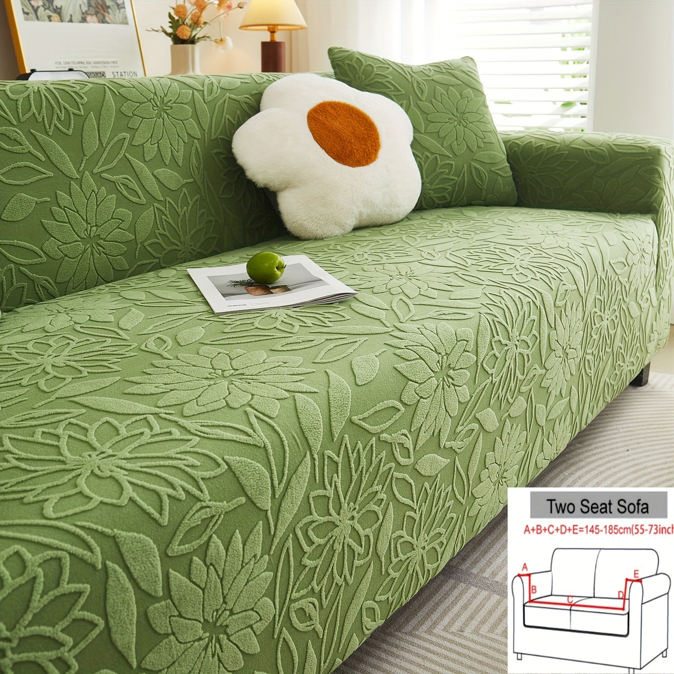 Camellia Jacquard Sofa Cover with Elastic Band and Matching Pillowcase Fits All Sizes Machine Washable