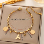 Women’s Golden Stainless Steel Hip-Hop Style Bracelet with "S" Letter and Round Charms