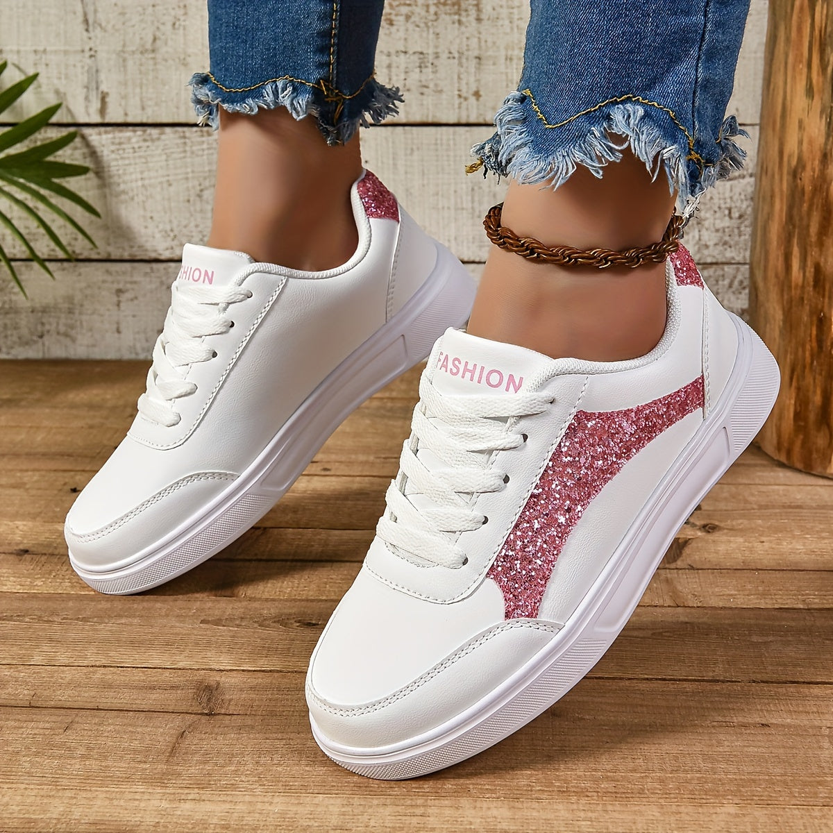 Women's Sequin Casual Sneakers Lace Up Lightweight Glitter Low-Top Shoes