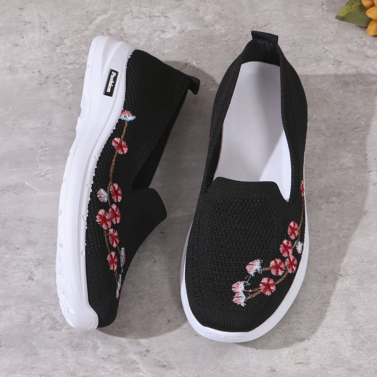 Ladies' Knitted Fabric Running Shoes with Embroidered Double-Layered Soles