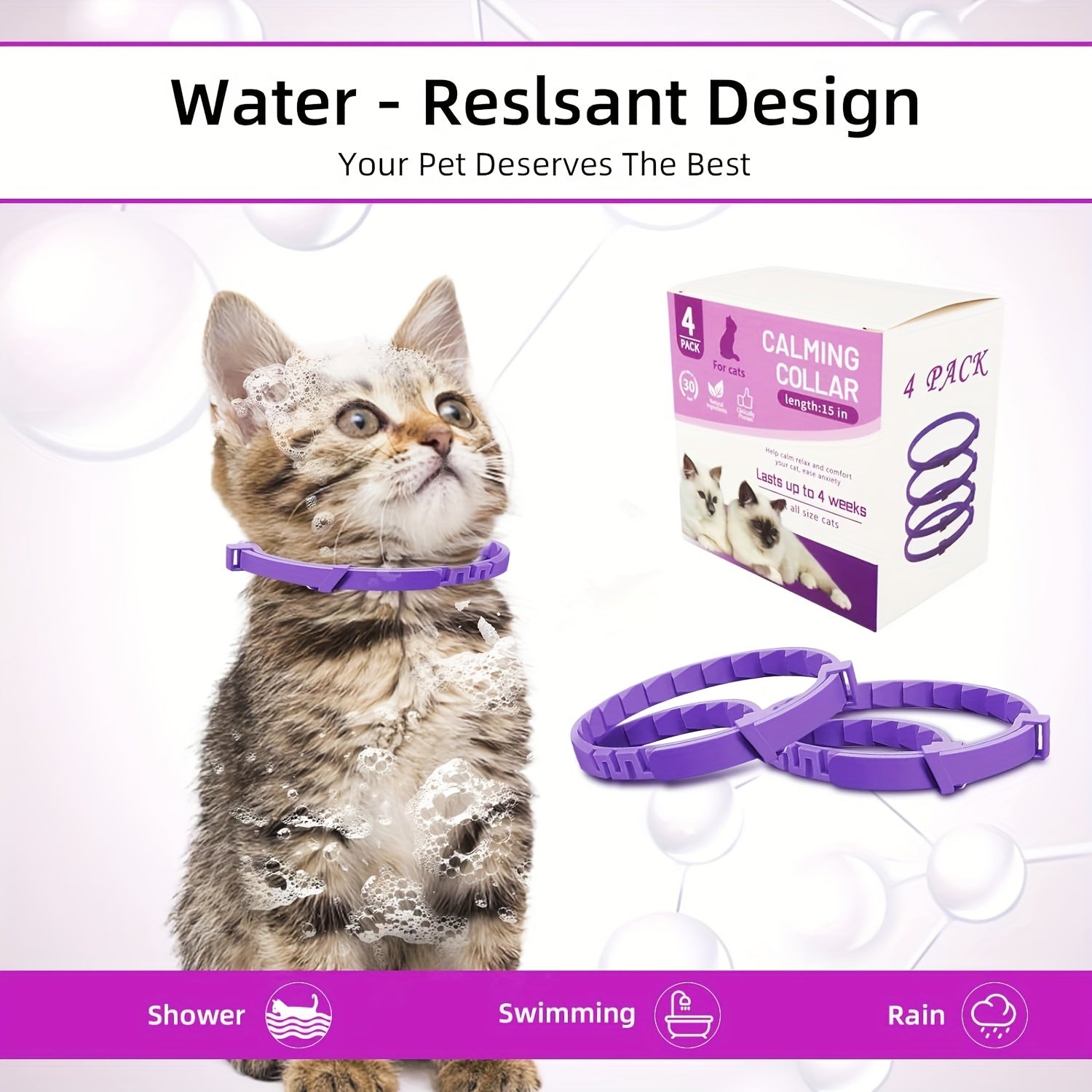 4-Pack Cat Calming Pheromone Collars Adjustable for Small to Large Cats