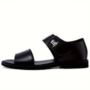 Мужские летние повседневные сандалии из разделанной кожи, резиновая подошва, застежка-липучка, однотонный цвет