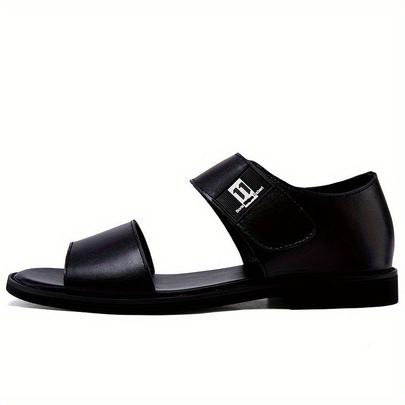 Men's Summer Casual Sandals Split Leather Rubber Sole Hook-and-Loop Fastener Solid Color
