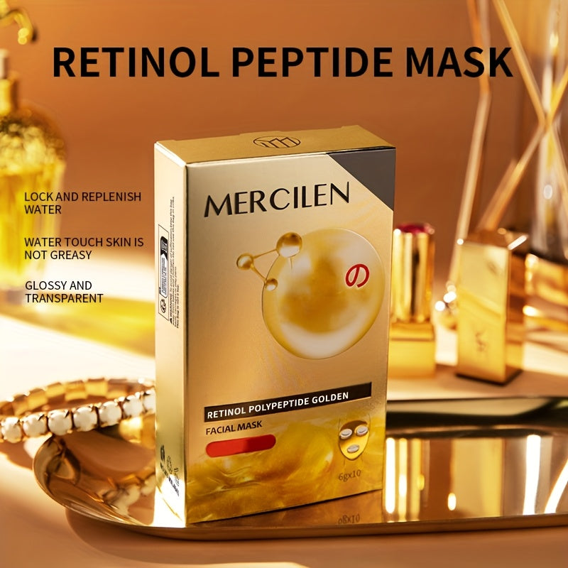 Retinol Polypeptide Golden Facial Mask 10pcs Deep Cleansing Firming Moisturizing Hyaluronic Acid Vitamin E