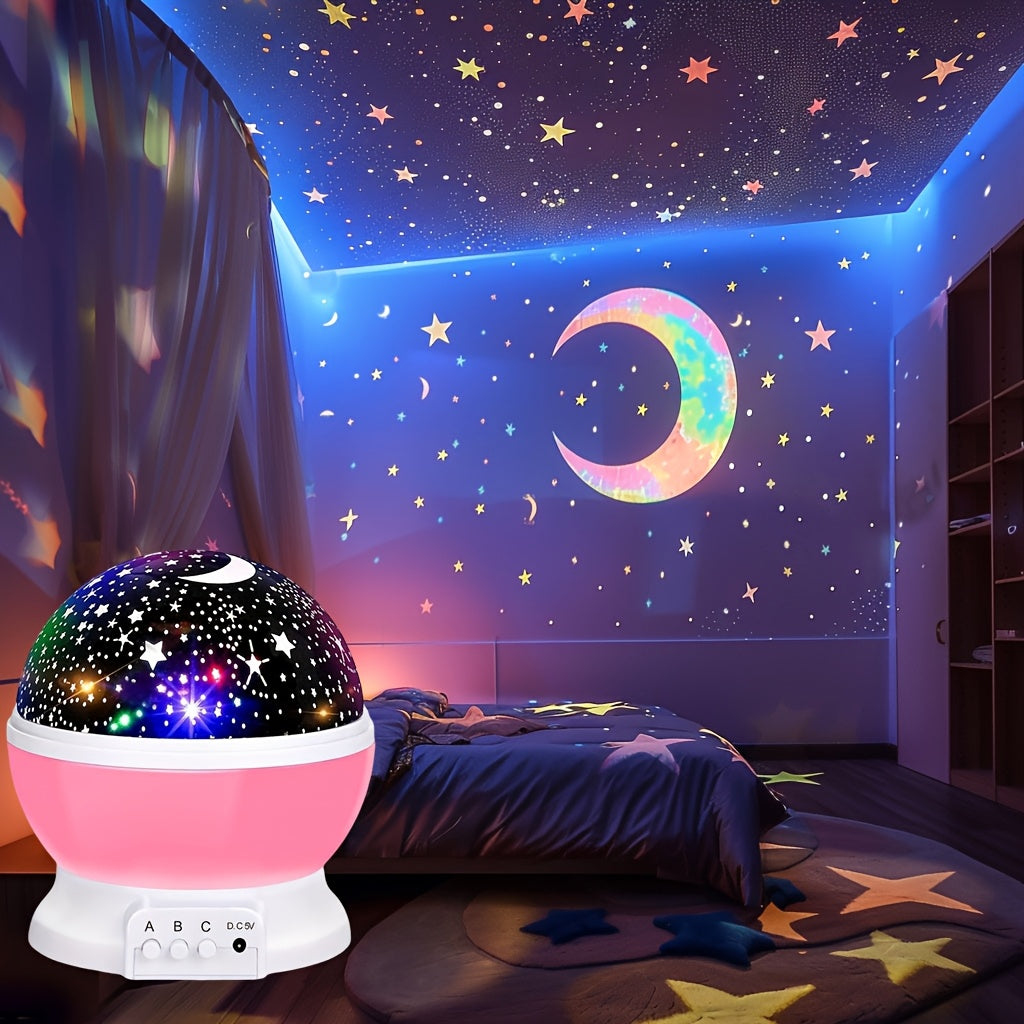 Lámpara proyector LED Noche Estrellada con estrella y luna giratorias, alimentada por USB para decoración de dormitorio y oficina