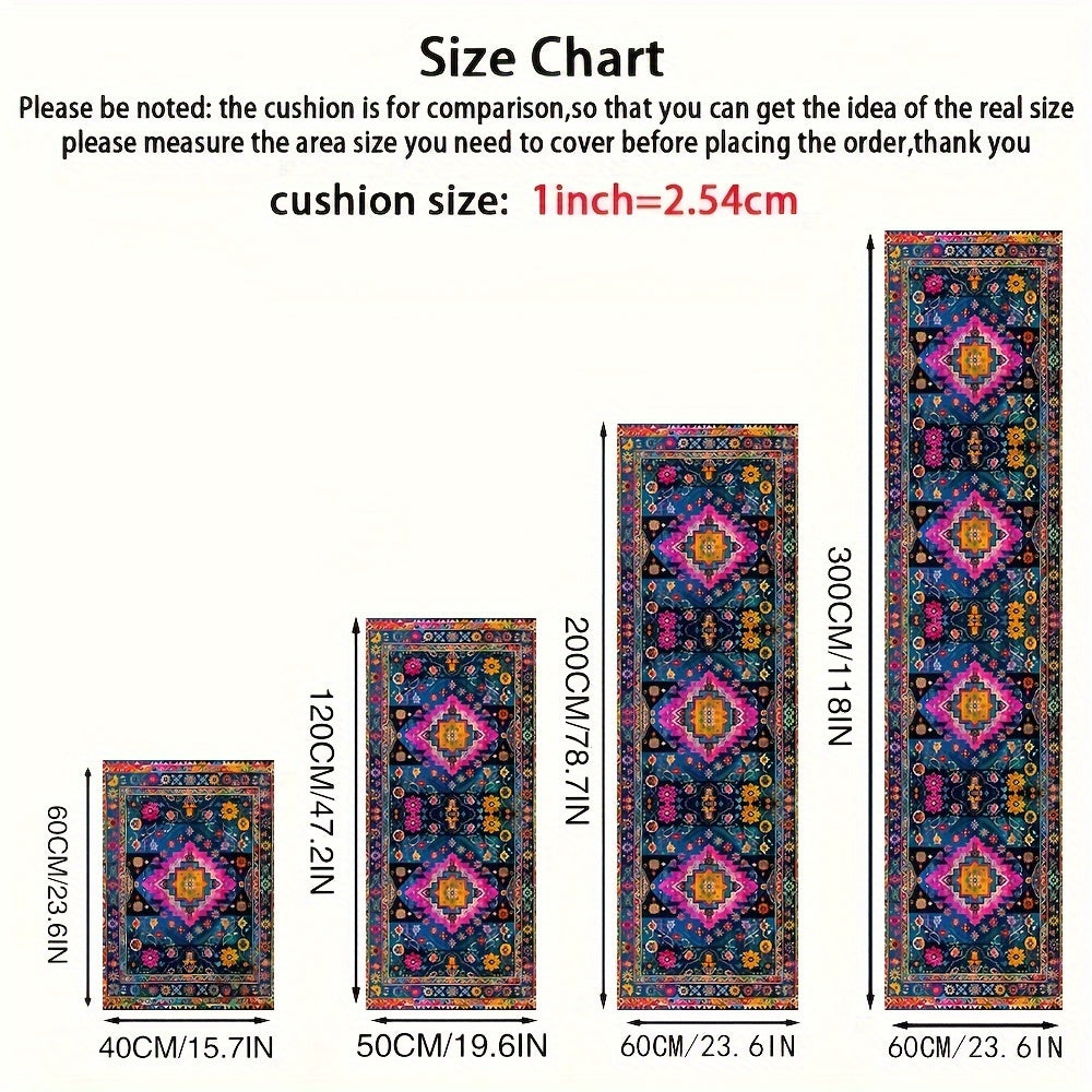 Velvet Bohemian Runner Rug 6mm Thick Anti-Slip Stain Resistant Polyester Rectangular Mat for Home Hotel Coffee Shop
