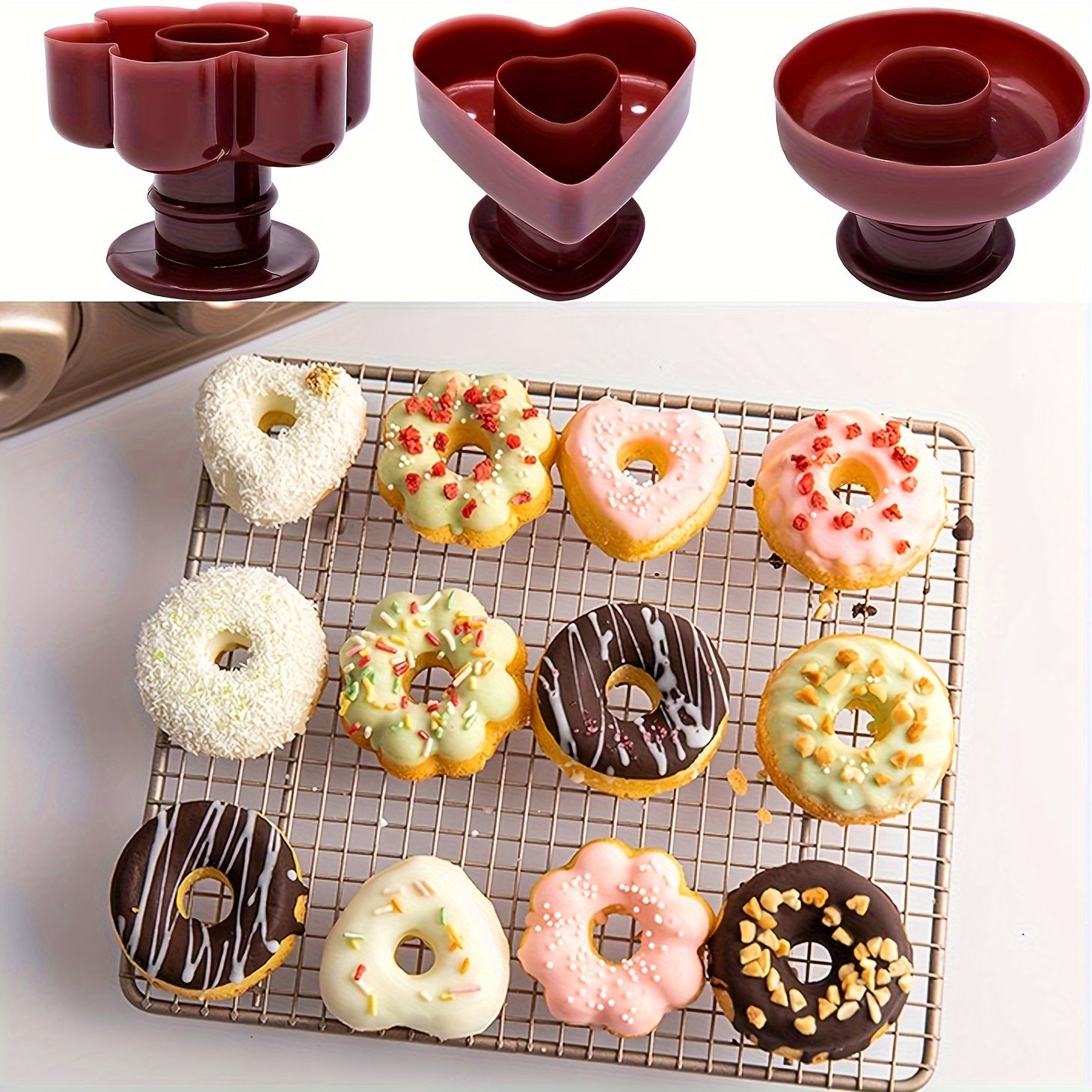 Set of 3 Plastic Donut Molds for Baking, Non-Stick, Kitchen Cooking Tools
