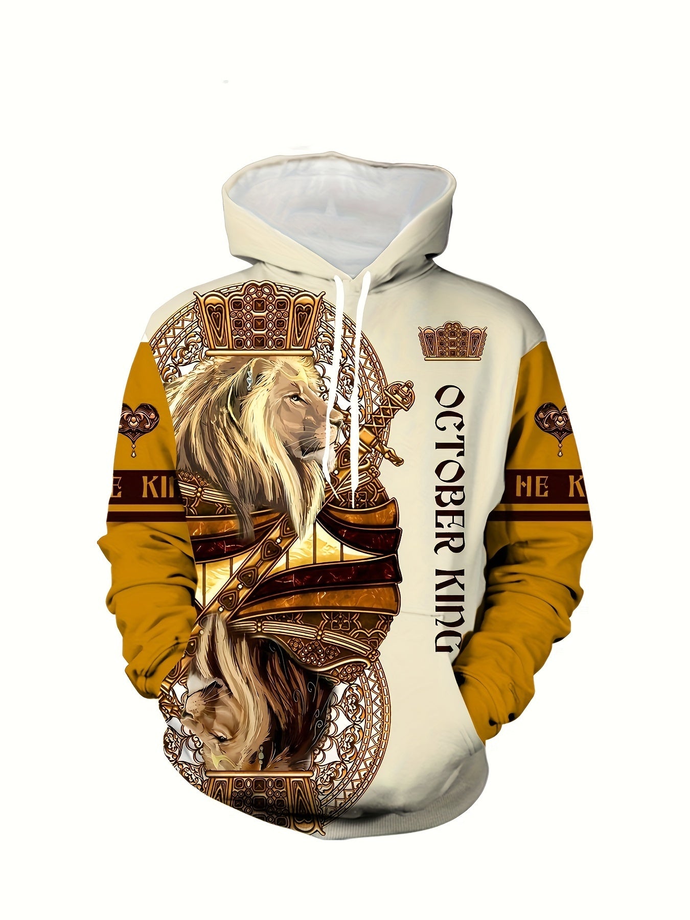 Men's Autumn Lion Pattern Knit Polyester Hooded Pajama Set