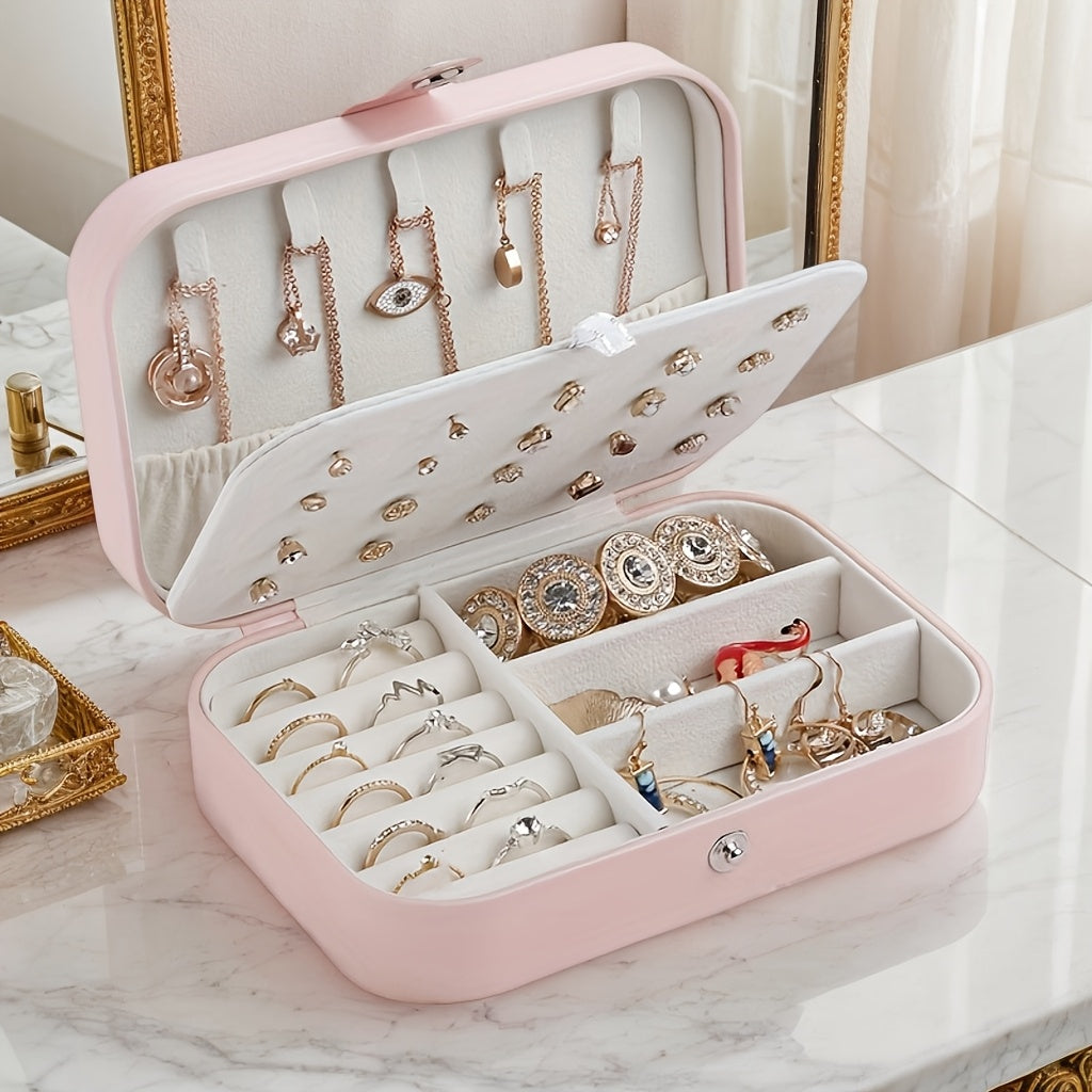 Двойной слойный органайзер для хранения украшений из искусственной кожи с замком для серег, ожерелий, колец