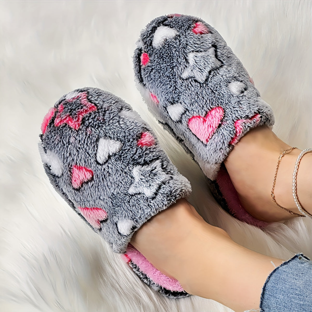 Женские тапочки из бархата с мягкой подошвой, противоскользящие, теплые, с милым дизайном звезды