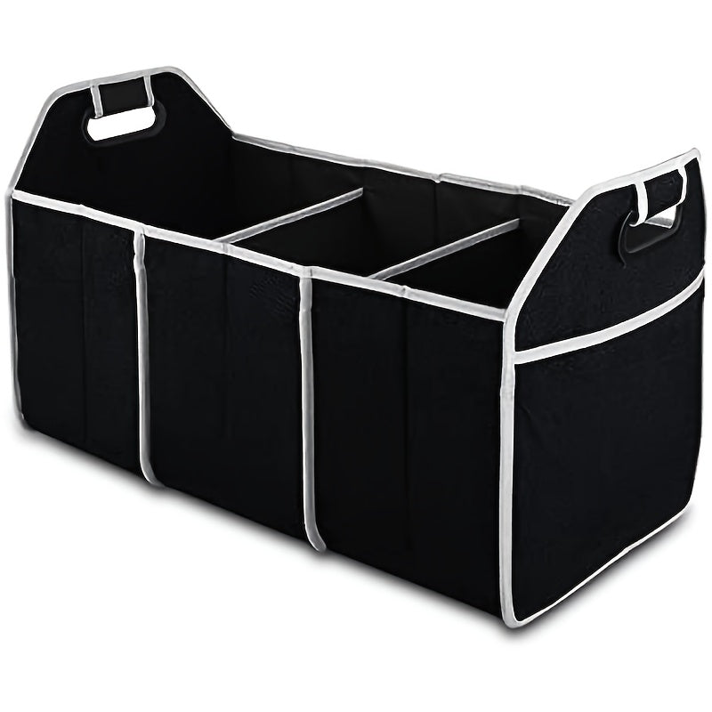 Black Foldable Car Storage Organizer with Mesh Pockets Large Capacity