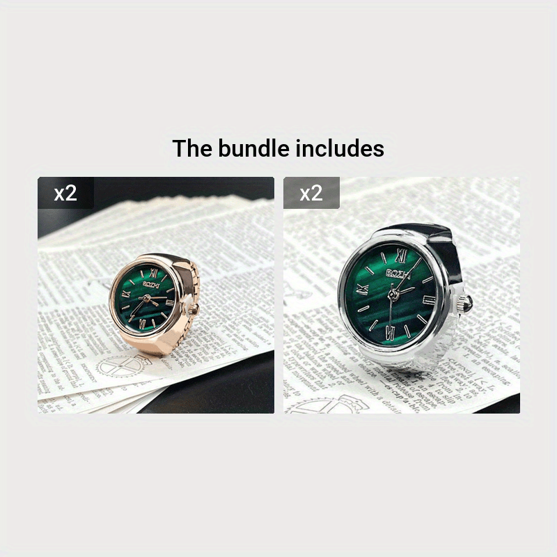 Mini Finger Watch for Women Small Size Rose Gold Retro Style Green Band