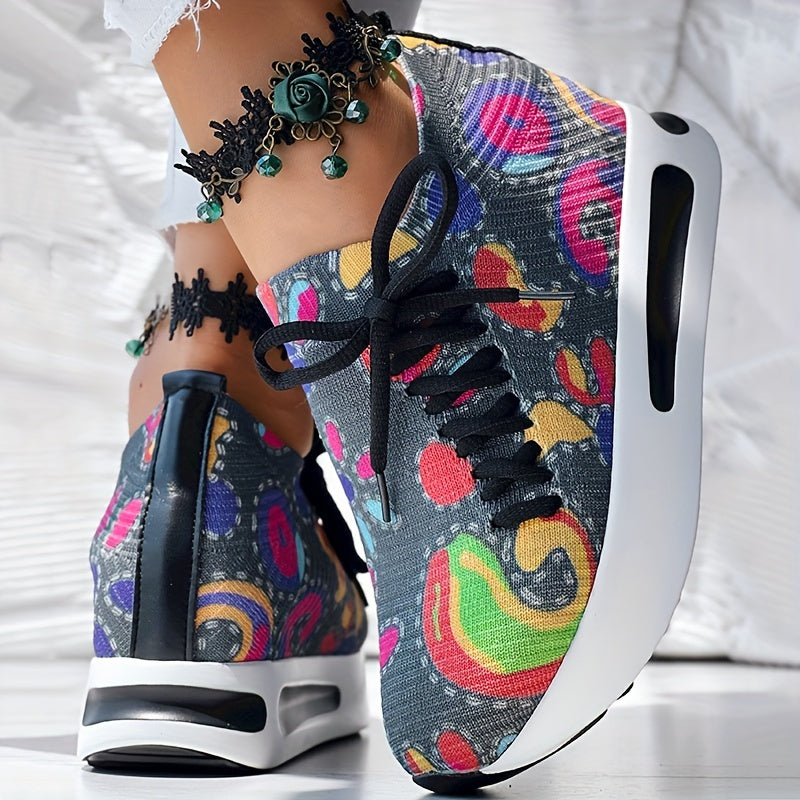 Women's Casual Lace-Up Printed Low Top Sneakers Fabric Upper All-Season