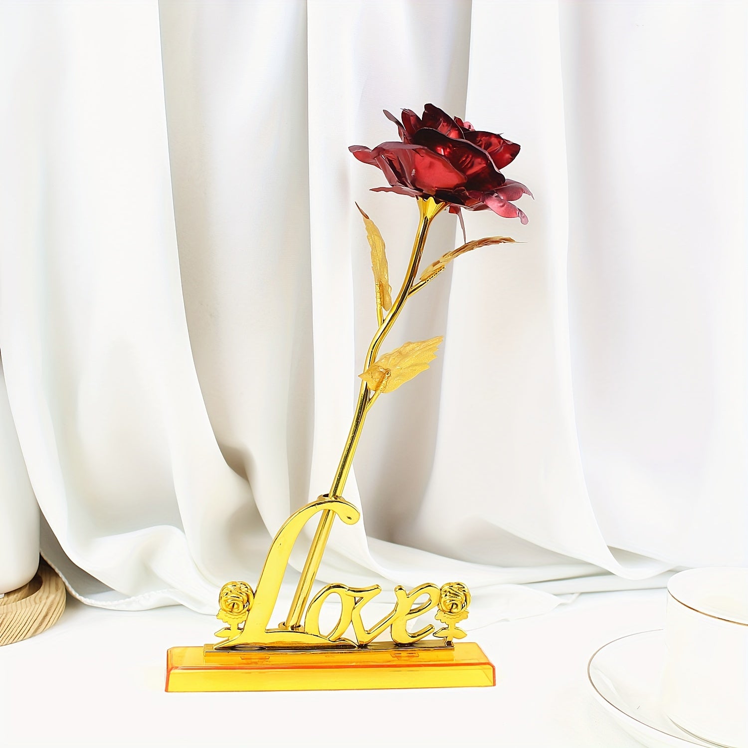 Juego de 2 rosas de oro artificial con base de amor arcoíris y rosas galaxia