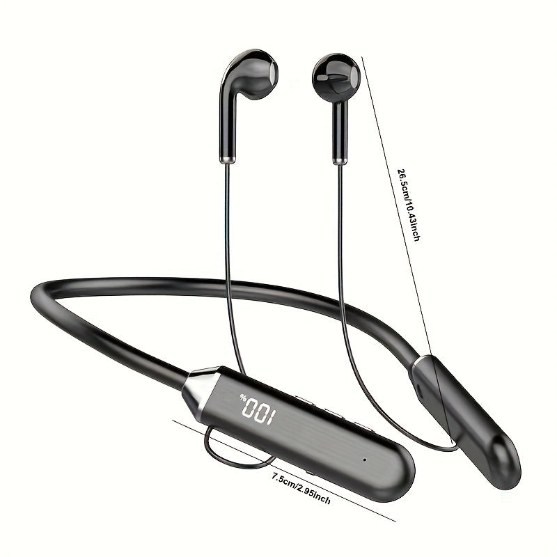Wireless Neckband Earphones with Display Noise-Cancelling Long Battery USB Charging