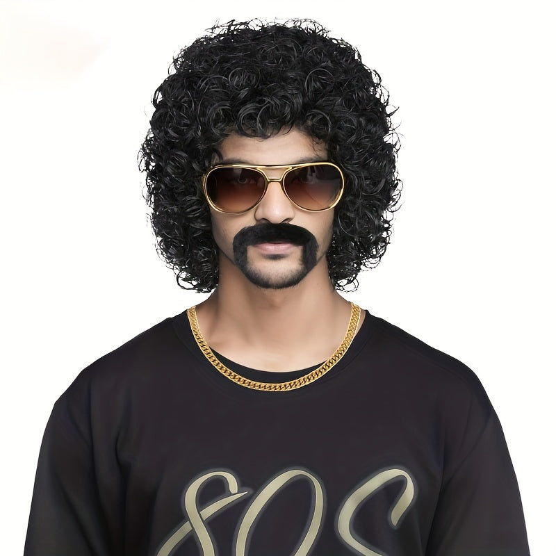 Short Black Fluffy Disco Afro Wig for Cosplay, Costume Parties, Men Women