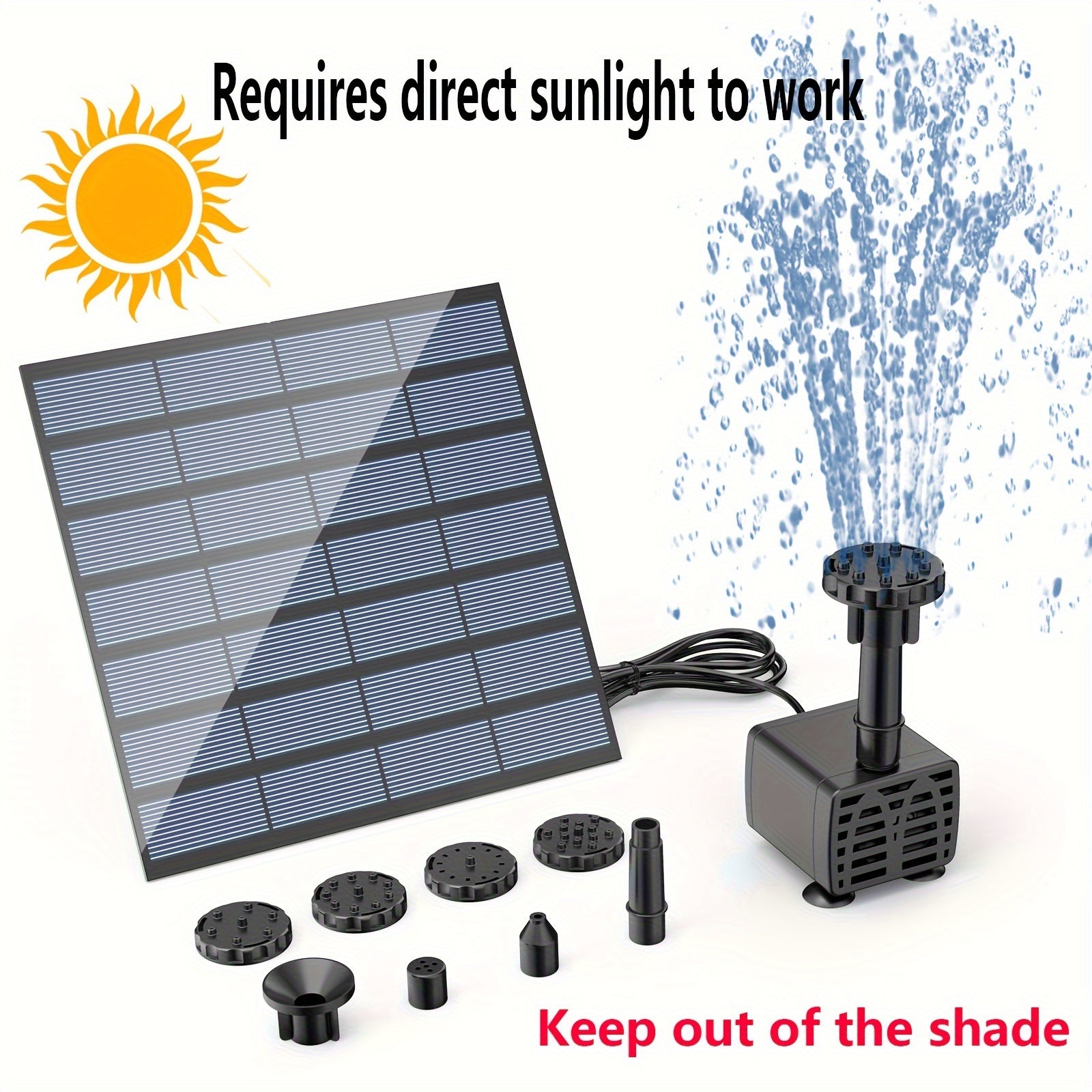 Quyosh energiyasi bilan ishlaydigan qush vannasi nasos, olib tashlanadigan fotovoltaik modul bilan, bog‘, hovuz, suzish havzasi, ochiq joylar uchun ideal.