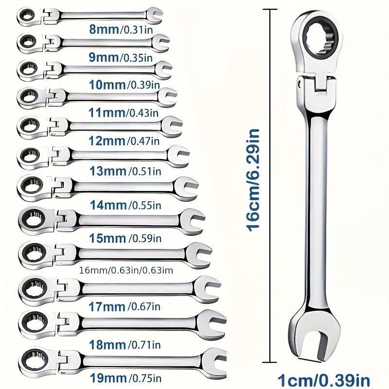 10mm Chrome Vanadium Steel Ratchet Wrench Adjustable Torque Movable Head Vehicle Maintenance