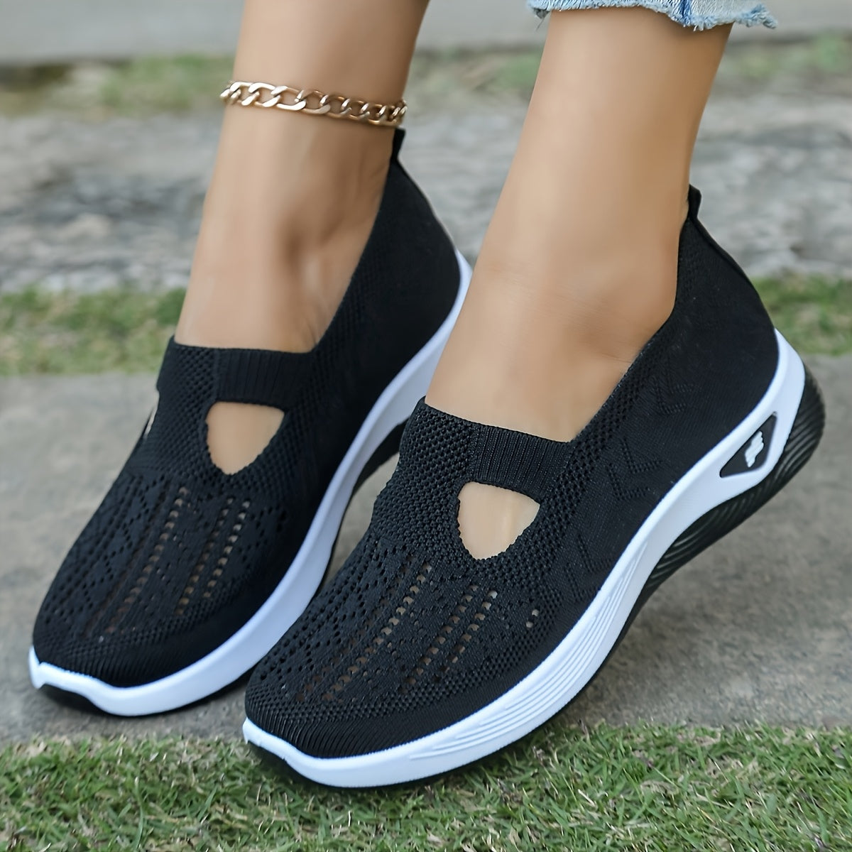 Zapatillas slip-on transpirables de malla para mujer con suela de PVC y plantilla de tela