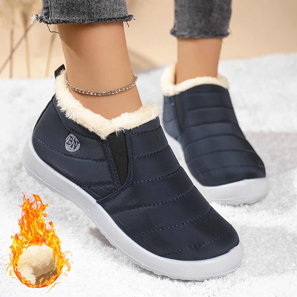 Women's Winter Boots Slip-On Cushioned Insole Non-Slip Sole Burgundy