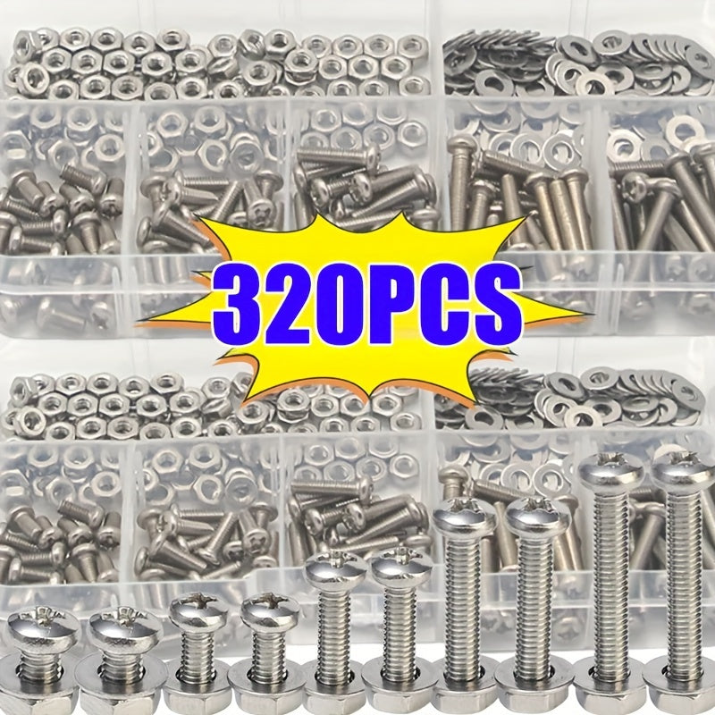 320 Piece Stainless Steel Hex Nut and Bolt Assortment Kit M2-M5