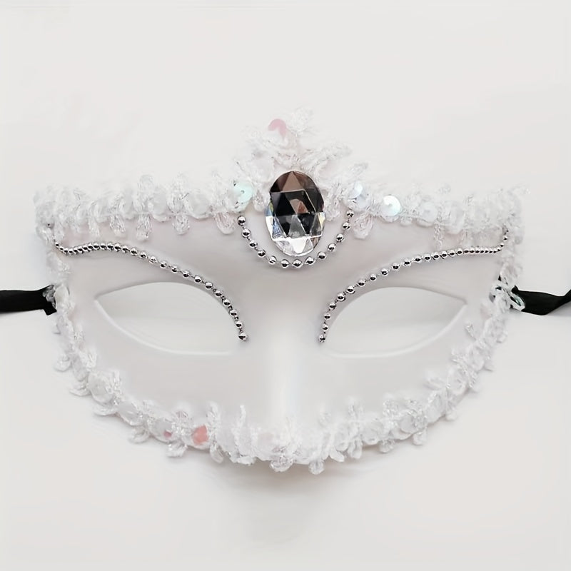 Adult European Style PVC Masquerade Mask with Lace Detailing Half Face Solid Color